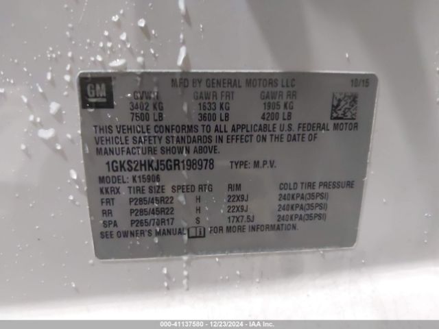 1GKS2HKJ5GR198978 GMC YUKON XL DENALI