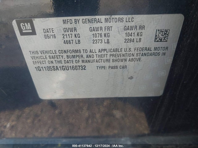Chevrolet IMPALA 1LT 2016 1G1105SA1GU160732 Image 9