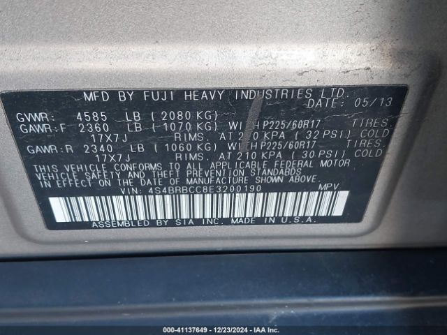 4S4BRBCC8E3200190 Subaru Outback 2.5i Premium