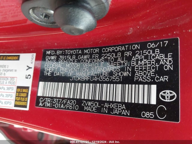 Toyota Prius Two 2017 JTDKBRFU4H3567551 Image 9