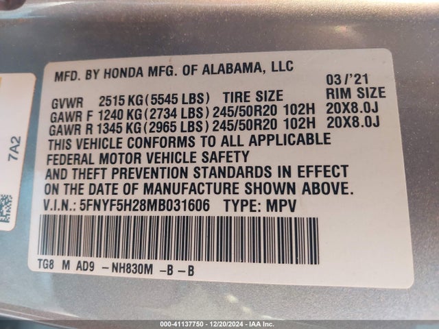 Honda Pilot 2wd Special Edition 2021 5FNYF5H28MB031606 Image 9