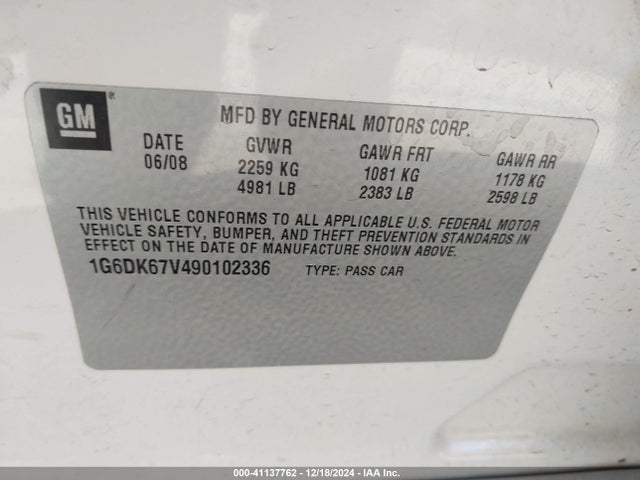 2009 CADILLAC STS 1G6DK67V490102336 Photo 8