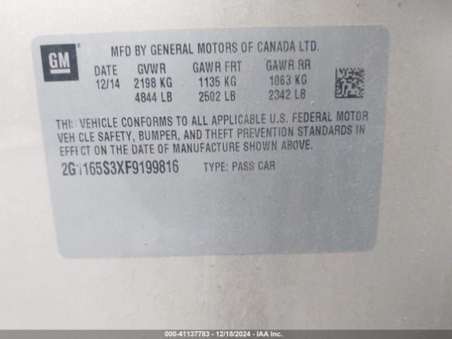 2G1165S3XF9199816 Chevrolet IMPALA 2LZ