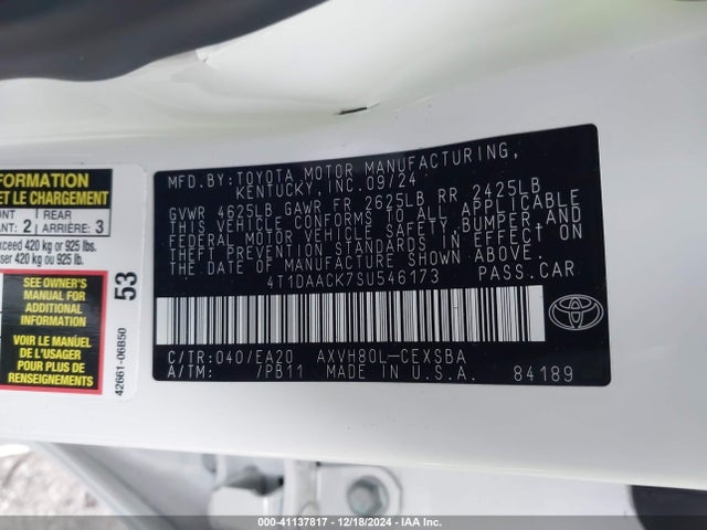 4T1DAACK7SU546173 Toyota CAMRY SE