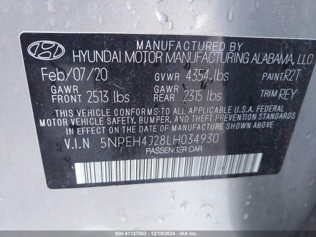 Hyundai Sonata Limited 2020 5NPEH4J28LH034930 Image 9