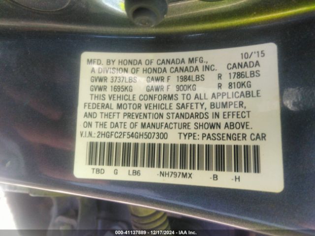 2HGFC2F54GH507300 Honda Civic Lx