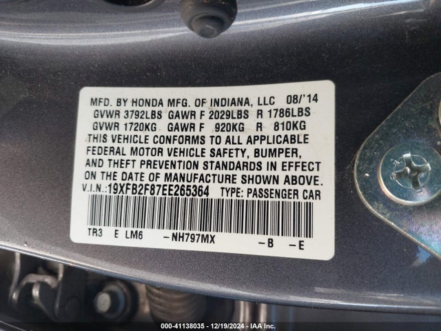 Honda CIVIC EX 2014 19XFB2F87EE265364 Image 9