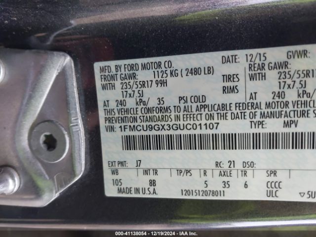 1FMCU9GX3GUC01107 Ford ESCAPE SE
