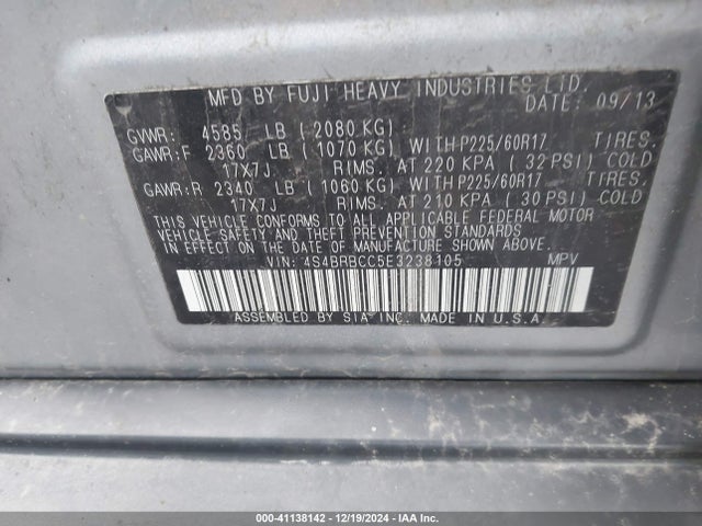 4S4BRBCC5E3238105 Subaru Outback 2.5i Premium