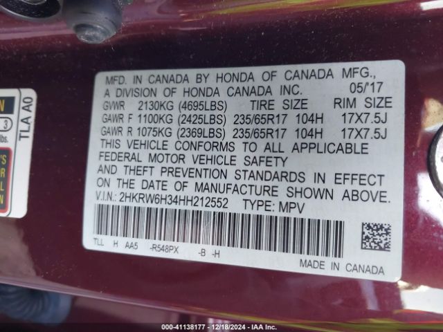 2HKRW6H34HH212552 Honda CR-V LX