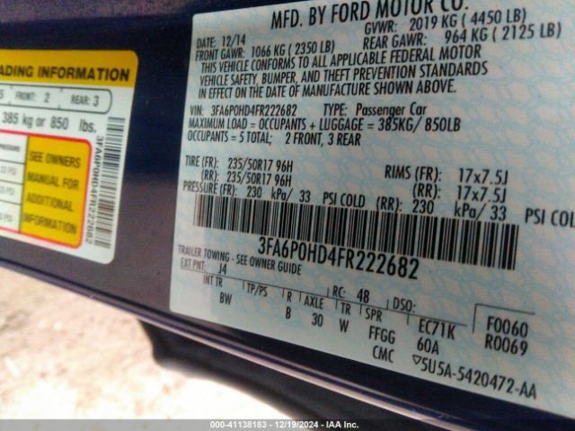 3FA6P0HD4FR222682 Ford FUSION SE