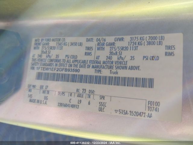1FTEW1EF2GFB93590 Ford F-150 Xlt