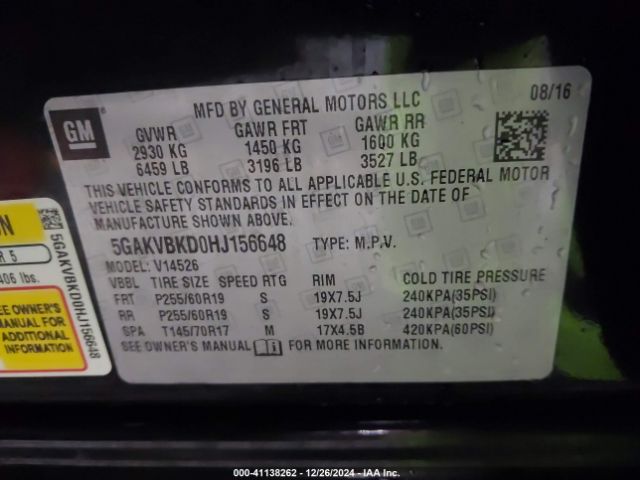 5GAKVBKD0HJ156648 Buick Enclave Leather