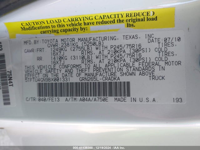 Продажа на аукционе авто 2011 Toyota Tacoma Prerunner V6, vin: 5TFTU4GN9BX001331, номер лота: 41138300