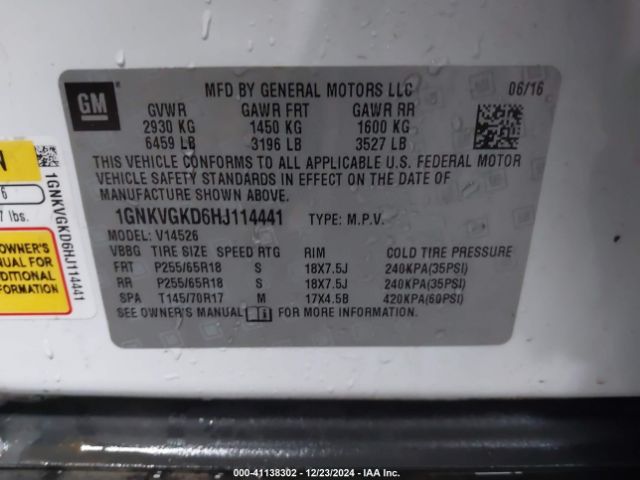 1GNKVGKD6HJ114441 Chevrolet Traverse 1lt