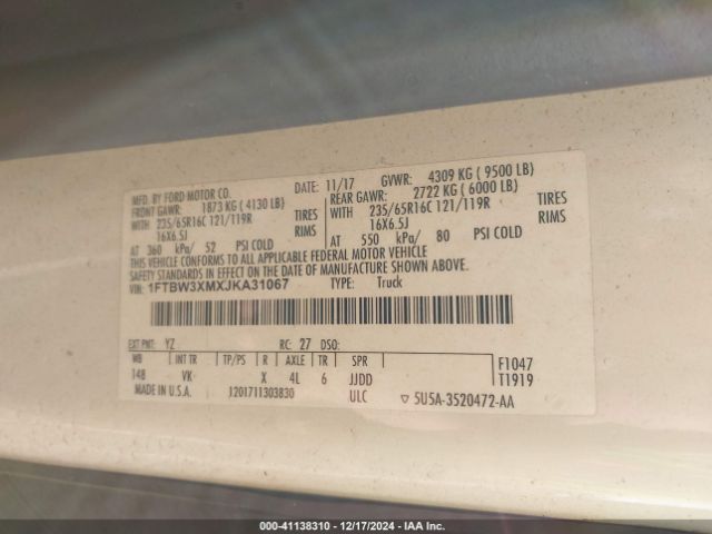 1FTBW3XMXJKA31067 Ford Transit-350