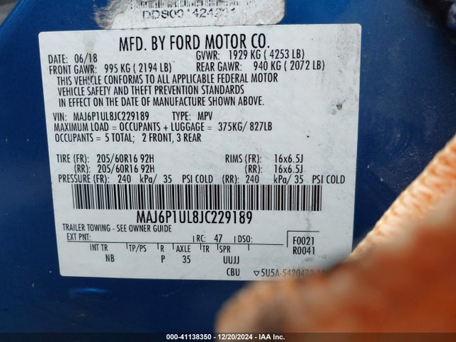 MAJ6P1UL8JC229189 Ford Ecosport Se