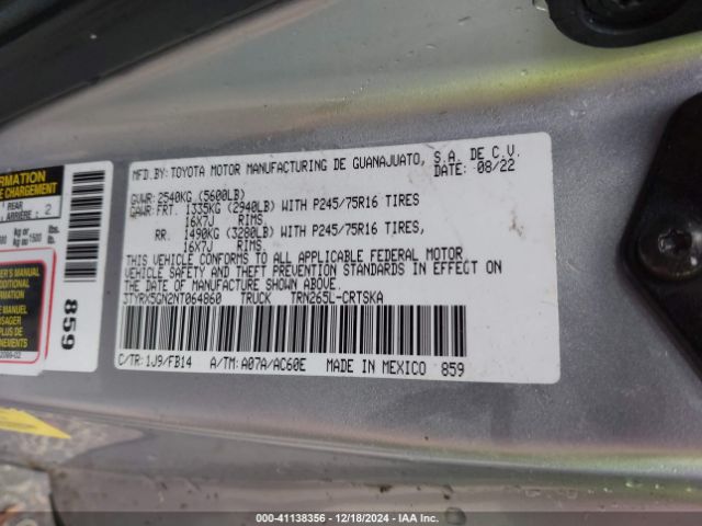 3TYRX5GN2NT064860 Toyota Tacoma Sr