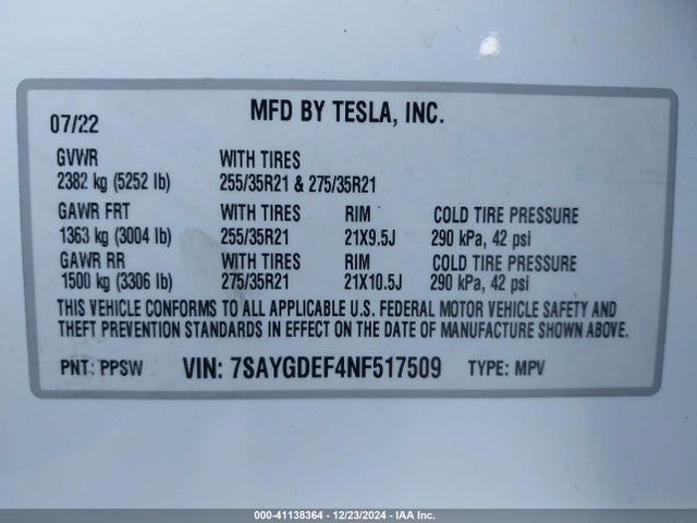 2022 TESLA MODEL Y 7SAYGDEF4NF517509 Photo 8