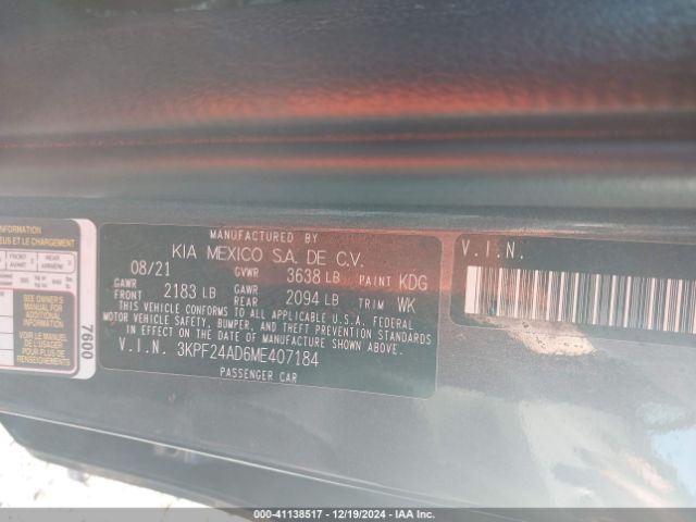 3KPF24AD6ME407184 KIA FORTE FE