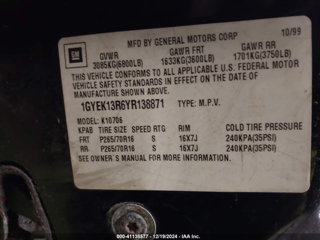 2000 CADILLAC ESCALADE 1GYEK13R6YR138871 Photo 8