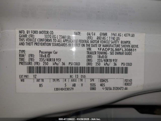 1FADP3L98EL308831 Ford Focus