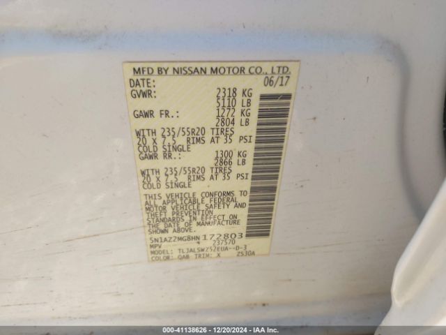 5N1AZ2MG8HN172803 Nissan Murano Platinum