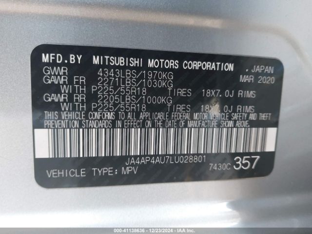 2020 MITSUBISHI OUTLANDER SPORT JA4AP4AU7LU028801 Photo 8