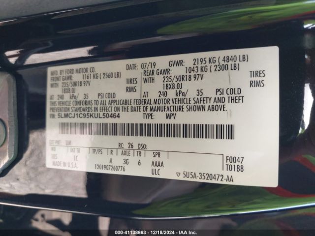 5LMCJ1C95KUL50464 Lincoln Mkc Standard