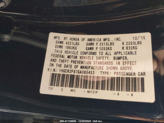 1HGCR2F87GA085453 Honda Accord Ex-l