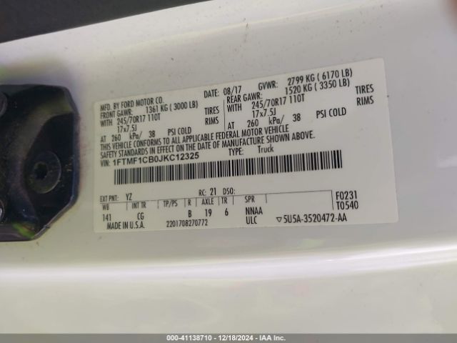 1FTMF1CB0JKC12325 Ford F-150 Xl
