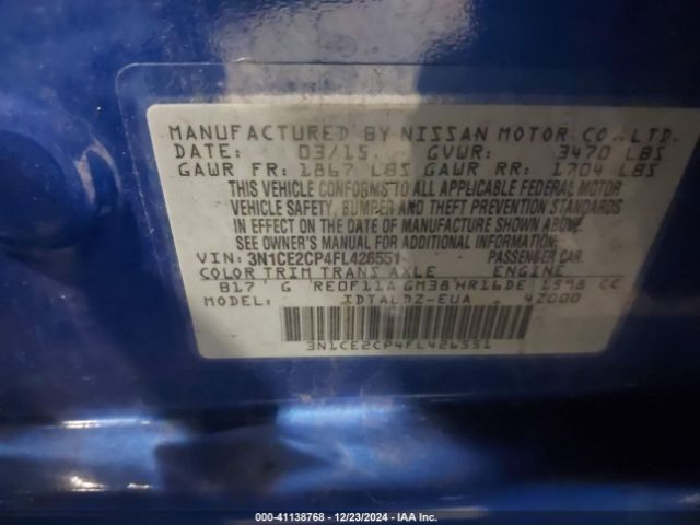 3N1CE2CP4FL426551 Nissan Versa Note S (sr)/s Plus/sl/sr/sv