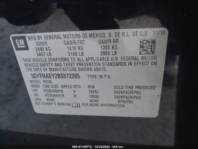 2011 CADILLAC SRX 3GYFNAEY2BS572385 Photo 8