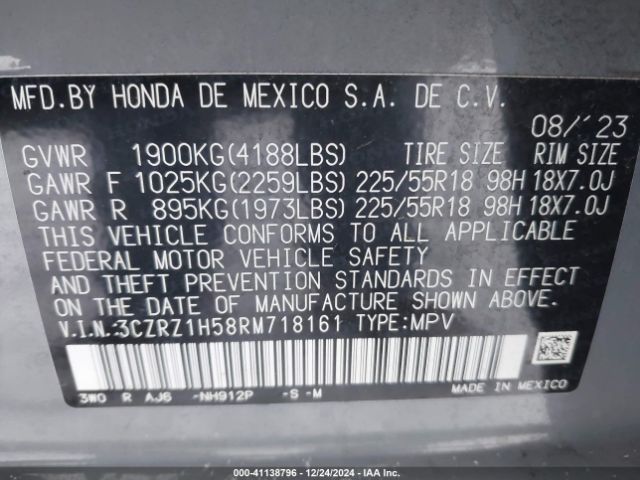 3CZRZ1H58RM718161 Honda Hr-v 2wd Sport/2wd Sport W/o Bsi