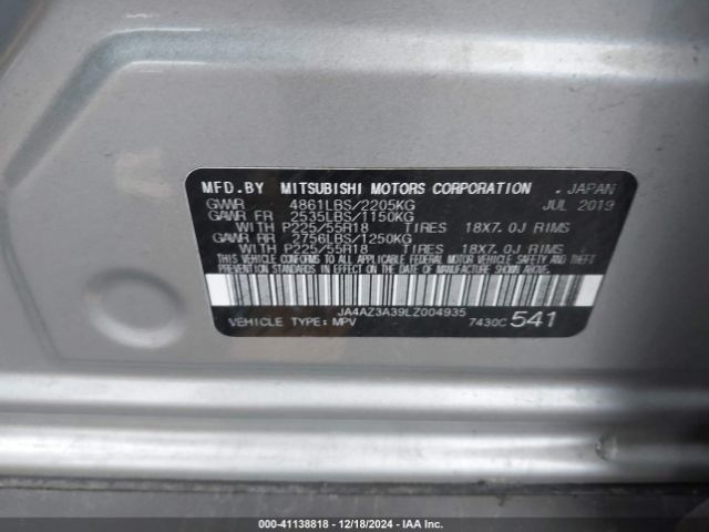 2020 MITSUBISHI OUTLANDER JA4AZ3A39LZ004935 Photo 8