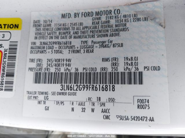 3LN6L2G99FR616818 Lincoln MKZ
