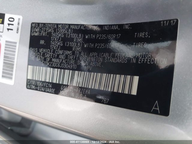 2018 TOYOTA SIENNA 5TDKZ3DC6JS904910 Photo 8