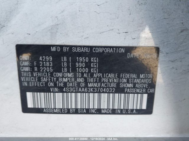 4S3GTAA63K3704032 Subaru Impreza 2.0i