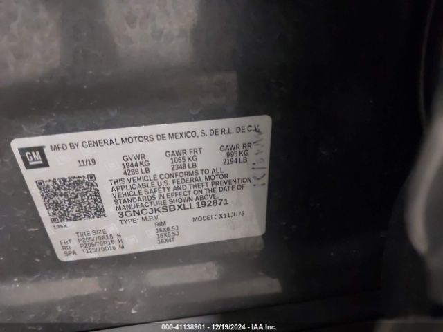 3GNCJKSBXLL192871 Chevrolet Trax Fwd Ls