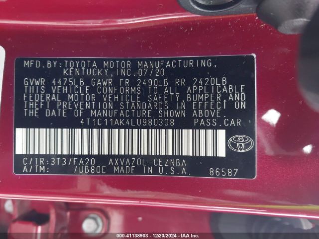4T1C11AK4LU980308 Toyota CAMRY LE