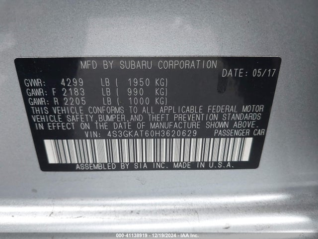 4S3GKAT60H3620629 Subaru Impreza 2.0i Limited