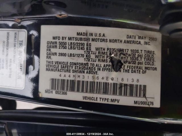2004 MITSUBISHI ENDEAVOR 4A4MM31S64E018138 Photo 8
