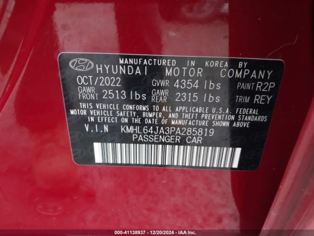 KMHL64JA3PA285819 Hyundai SONATA SEL
