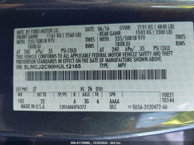 5LMCJ2C90HUL12185 Lincoln MKC SELECT