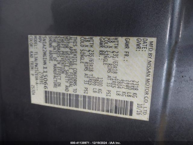 5N1AZ2MG1HN115066 Nissan MURANO S