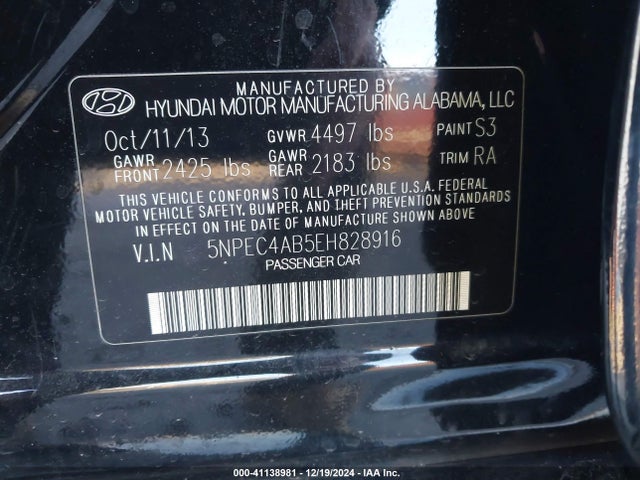 Hyundai Sonata Limited 2.0t 2014 5NPEC4AB5EH828916 Image 9