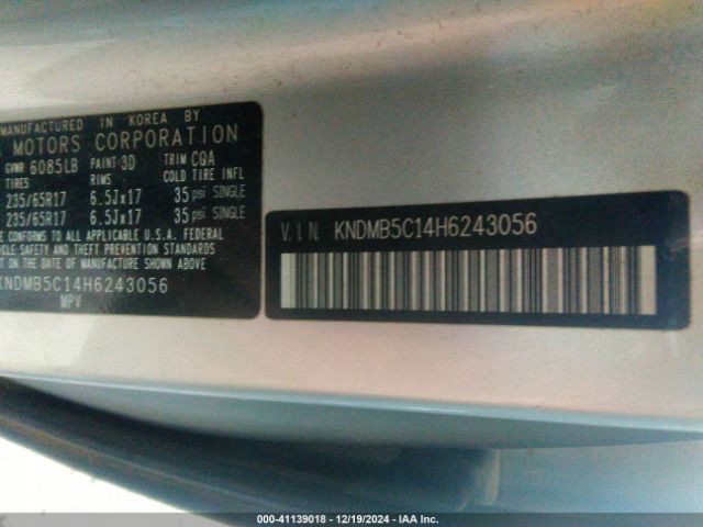 KNDMB5C14H6243056 KIA SEDONA LX