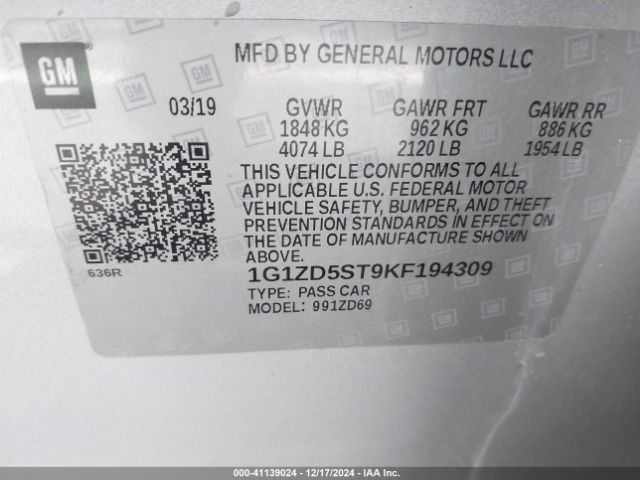 1G1ZD5ST9KF194309 Chevrolet MALIBU LT