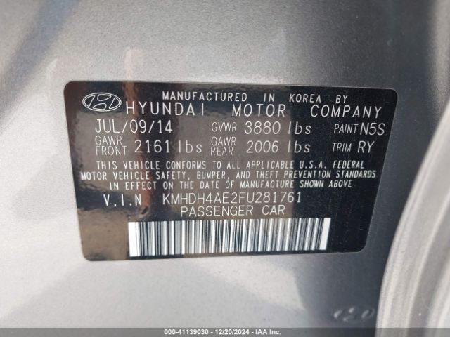 KMHDH4AE2FU281761 Hyundai ELANTRA SE