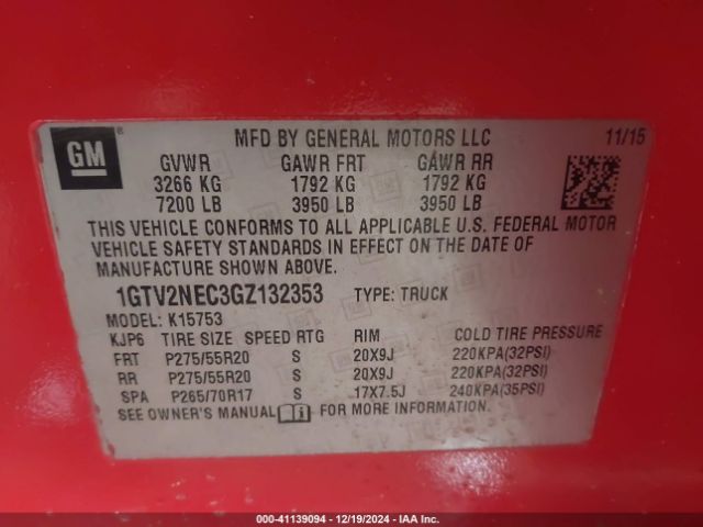 1GTV2NEC3GZ132353 GMC Sierra 1500 Slt